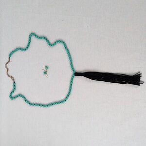 LONG BOHEMIAN SEMI PRECIOUS HOWLITE NECKLACE W/ SUEDE TASSEL & MATCHING EARRINGS